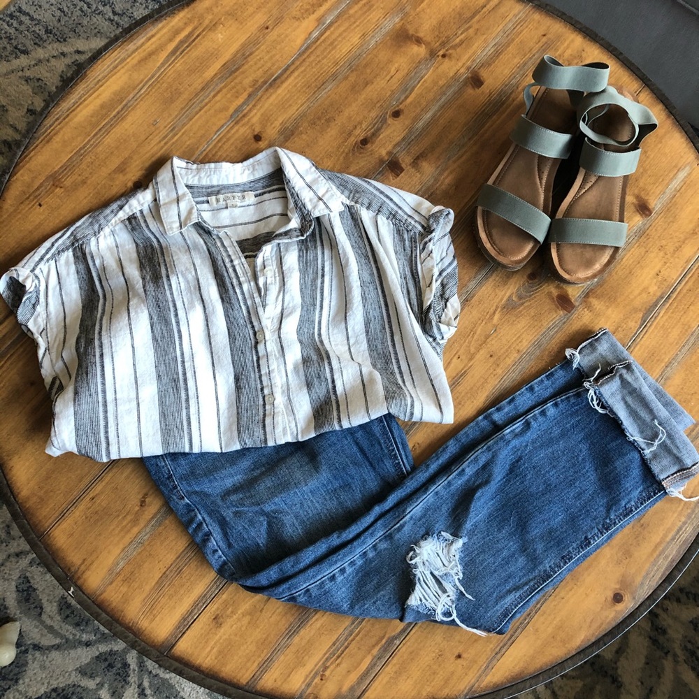 Striped Linen Cotton Blend Top